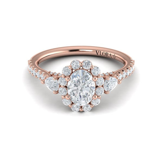 Blossom Halo Oval Engagement Ring with Pear Side Diamonds
