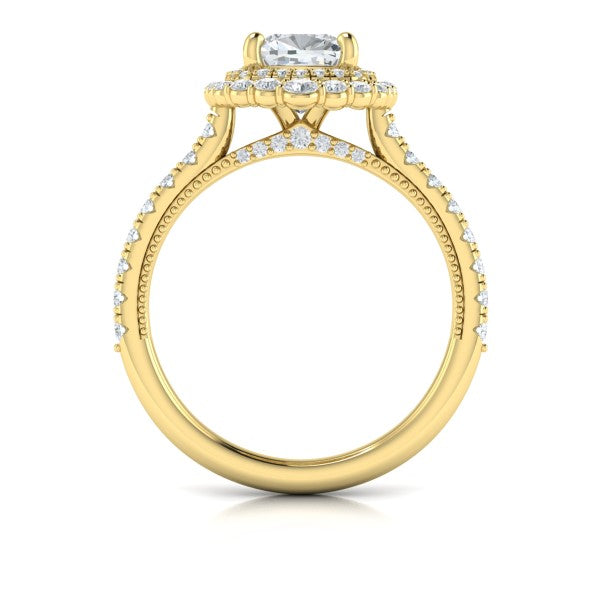 Cathedral Arch Double Halo Cushion Engagement Ring