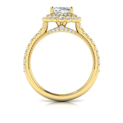Cathedral Arch Double Halo Cushion Engagement Ring