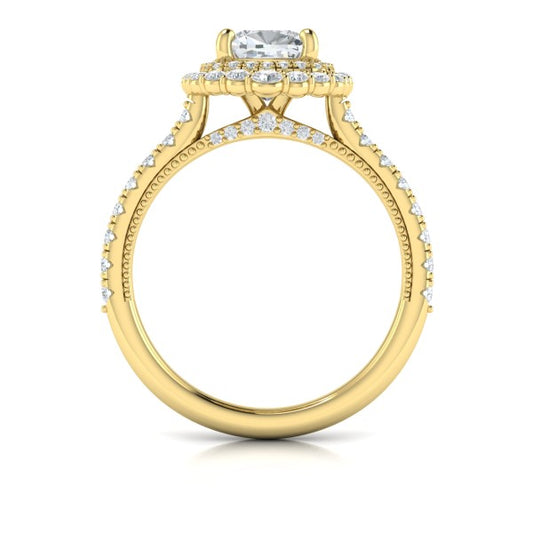 Cathedral Arch Double Halo Cushion Engagement Ring