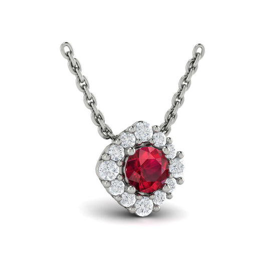 Diamond Halo and Round Ruby Center Pendant