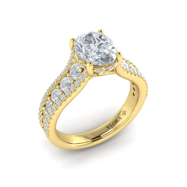 Bold Cathedral Oval Diamond Engagement Ring