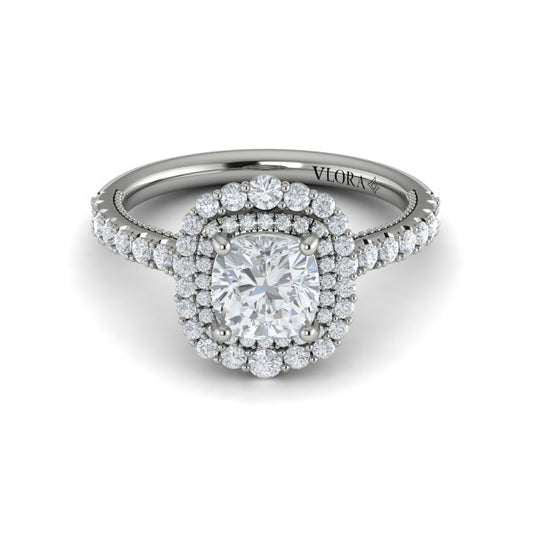 Cathedral Arch Double Halo Cushion Engagement Ring