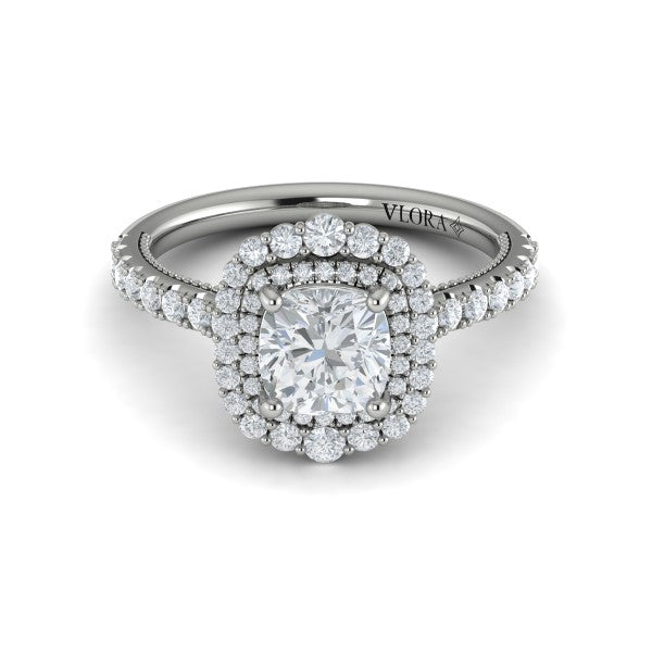 Cathedral Arch Double Halo Cushion Engagement Ring