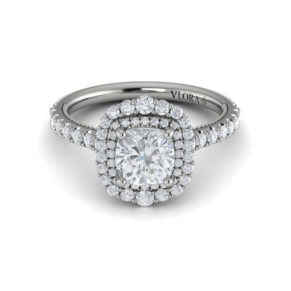 Cathedral Arch Double Halo Cushion Engagement Ring