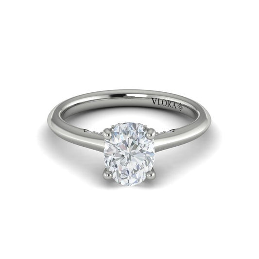 Solitaire Oval Engagement Ring with Hidden Halo