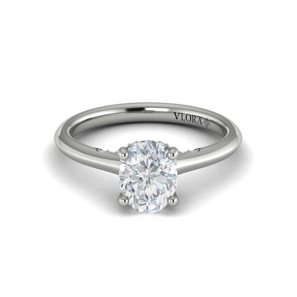 Solitaire Oval Engagement Ring with Hidden Halo