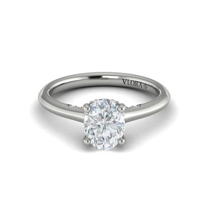 Solitaire Oval Engagement Ring with Hidden Halo