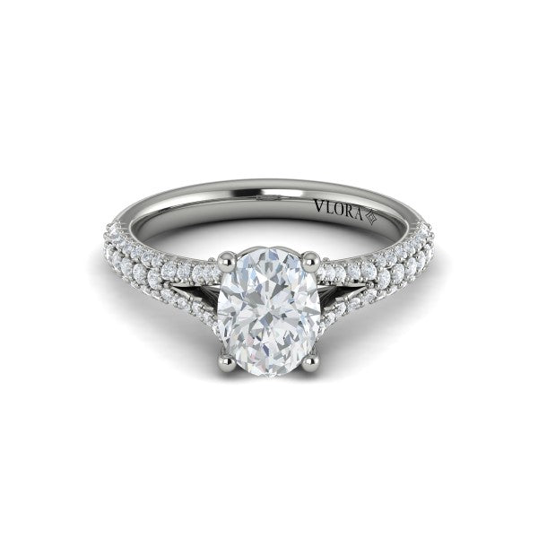 Oval Classic, Split Shank Engagement Ring in Platinum by Vlora Bridal