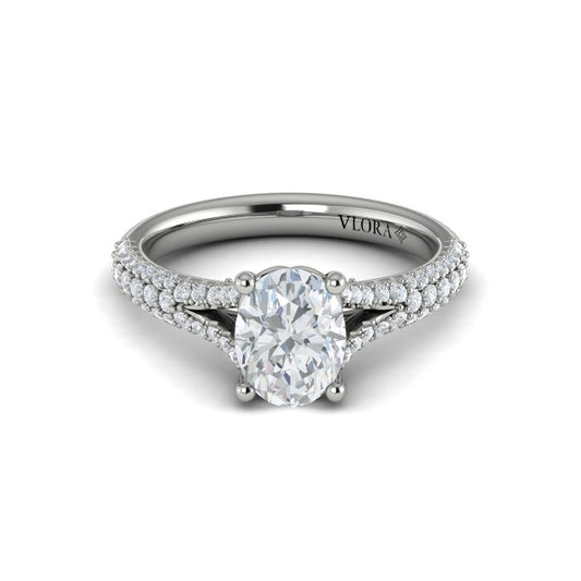 Oval Classic, Split Shank Engagement Ring in Platinum by Vlora Bridal