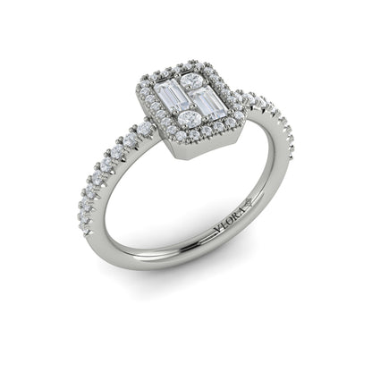 Diamond Halo with Diamond Baguettes Ring