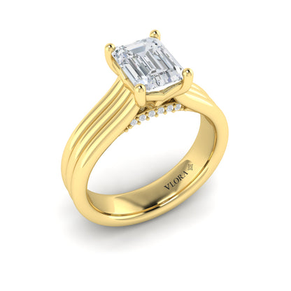 Emerald Cut Classic Engagement Ring in 14K Yellow Gold by Vlora Bridal