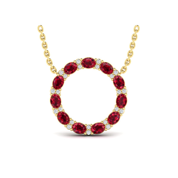 Oval Ruby and Diamond Open Circle Pendant Necklace