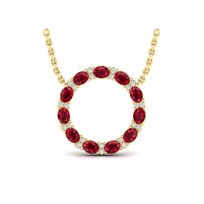 Oval Ruby and Diamond Open Circle Pendant Necklace