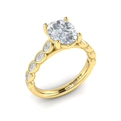 Bezel Oval Diamond Band Engagement Ring