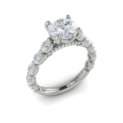 Oval Bezel Diamond Accent Round Engagement Ring