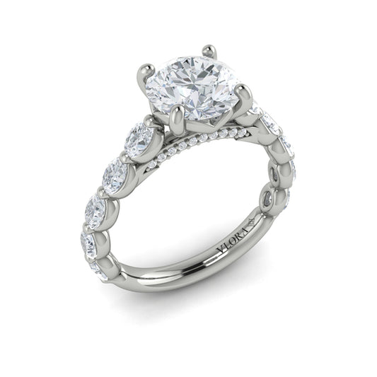 Oval Bezel Diamond Accent Round Engagement Ring