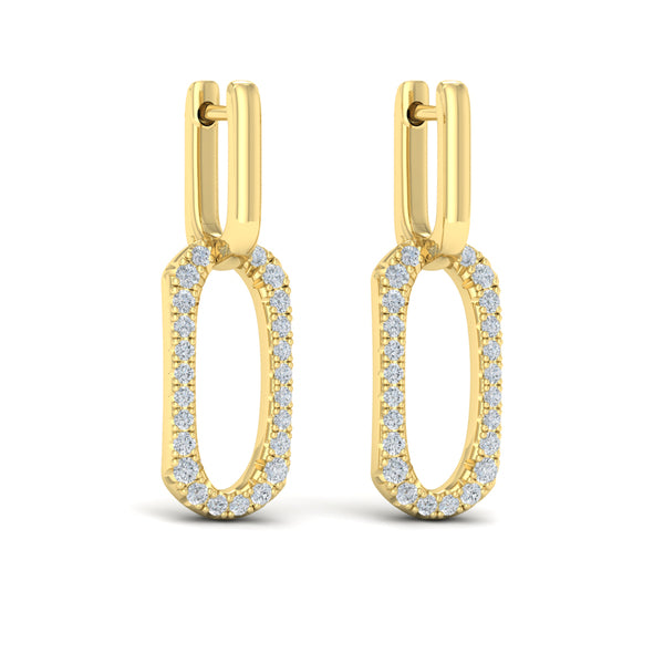 Diamond North South Open Oval Pendant Link Earrings
