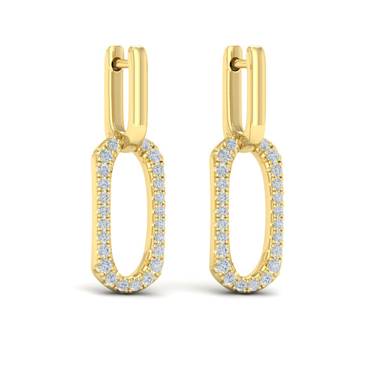 Diamond North South Open Oval Pendant Link Earrings