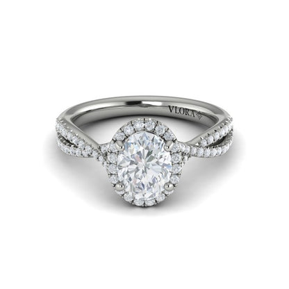 Oval Halo Engagement Ring in Platinum by Vlora Bridal