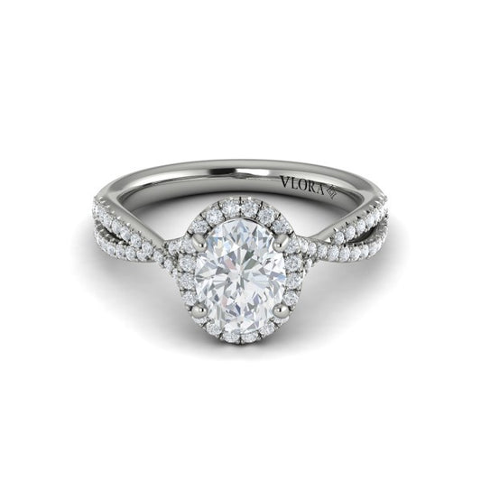 Oval Halo Engagement Ring in Platinum by Vlora Bridal