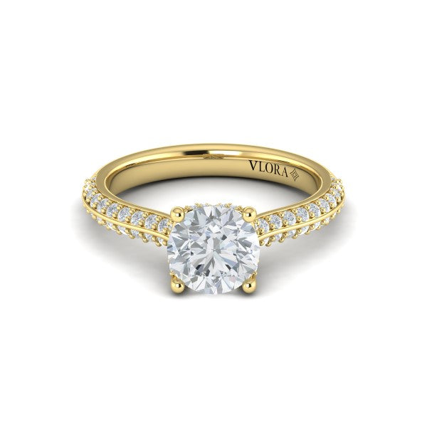 Round Classic Engagement Ring in 14K Yellow Gold by Vlora Bridal