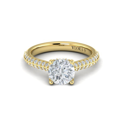 Round Classic Engagement Ring in 14K Yellow Gold by Vlora Bridal
