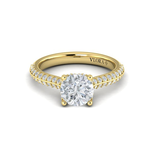 Round Classic Engagement Ring in 14K Yellow Gold by Vlora Bridal