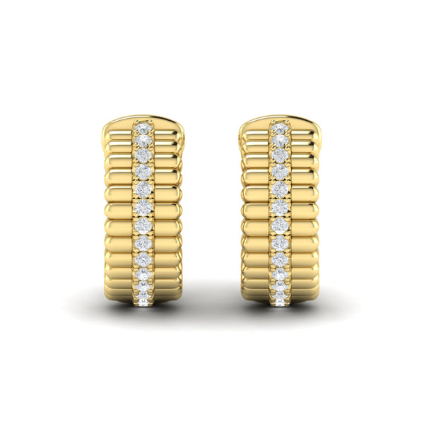 Fluted Huggie Earrings with Center Diamonds