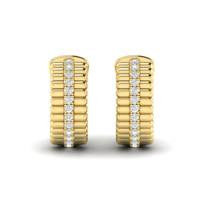 Fluted Huggie Earrings with Center Diamonds