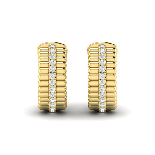 Fluted Huggie Earrings with Center Diamonds