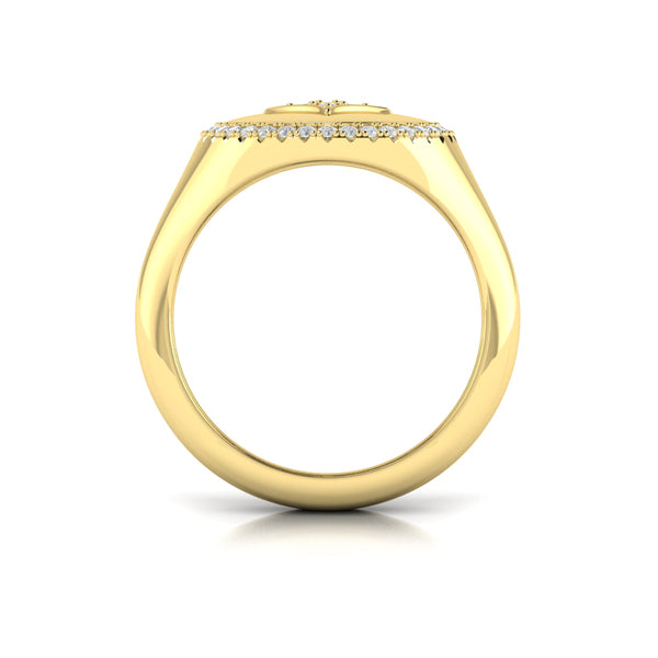 Center Star Diamonds and Bezel Signet Ring