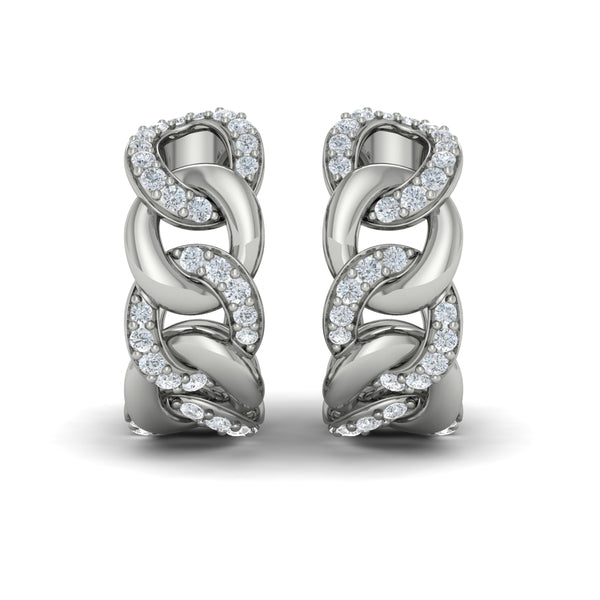 Alternating Diamond Link Huggie Hoop Earrings
