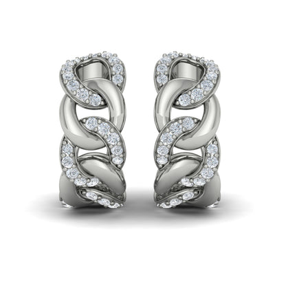 Alternating Diamond Link Huggie Hoop Earrings