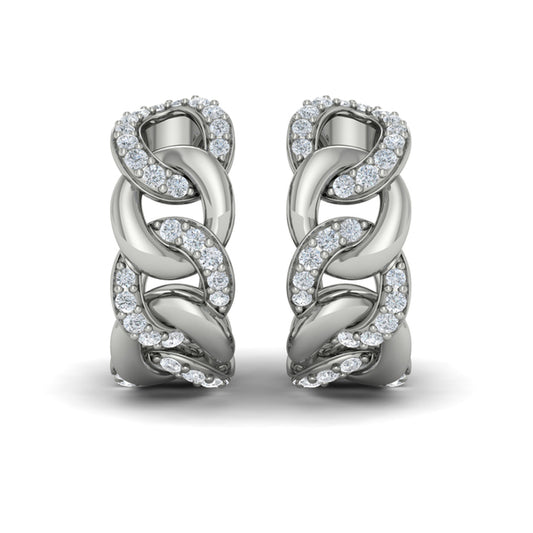Alternating Diamond Link Huggie Hoop Earrings