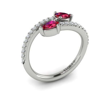 Diamond and Pear Ruby Wrap Ring