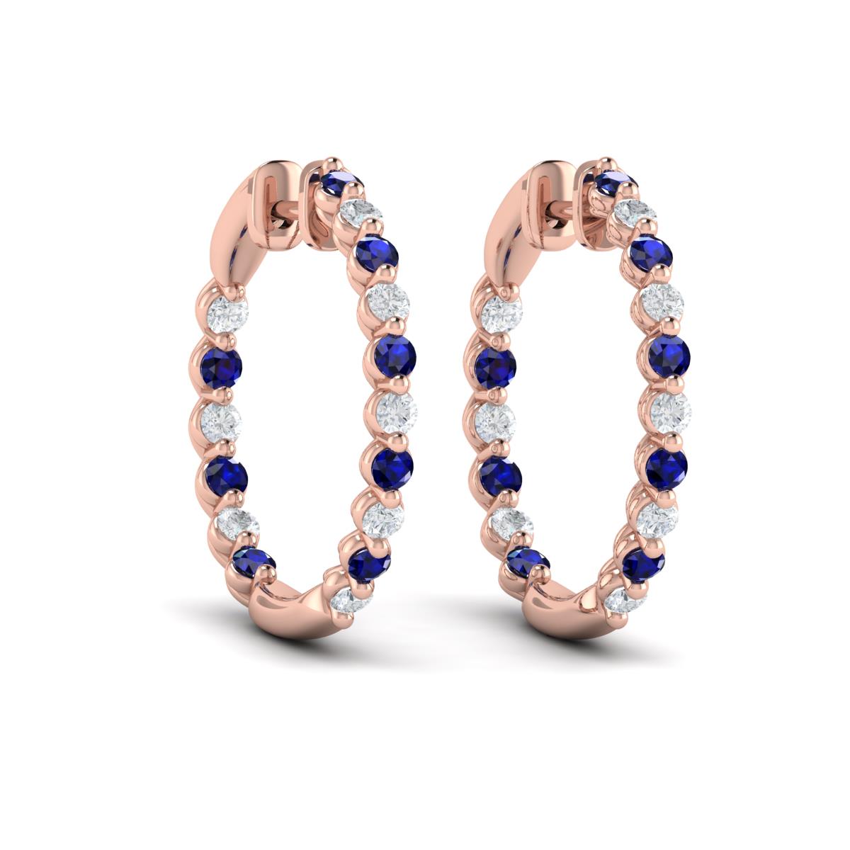 Inside Out Diamond and Blue Sapphire  Hoop Earrings