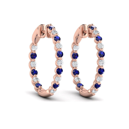 Inside Out Diamond and Blue Sapphire  Hoop Earrings