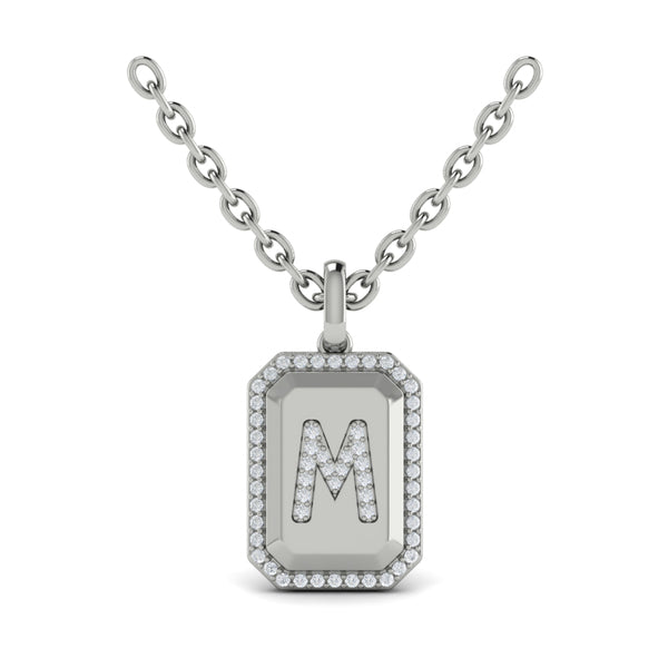 Diamond Medallion Alphabet Pendant Link Necklace, M