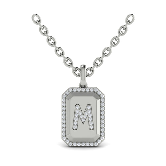 Diamond Medallion Alphabet Pendant Link Necklace, M