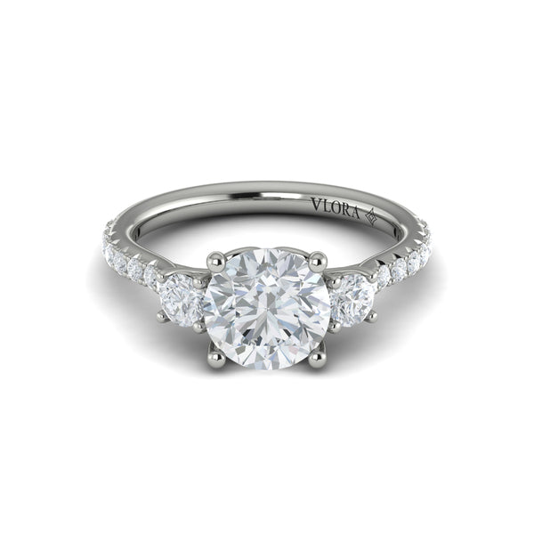 Round Classic, Three Stone Engagement Ring in Platinum by Vlora Bridal