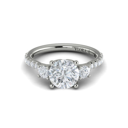 Round Classic, Three Stone Engagement Ring in Platinum by Vlora Bridal