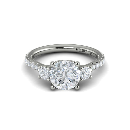 Round Classic, Three Stone Engagement Ring in Platinum by Vlora Bridal