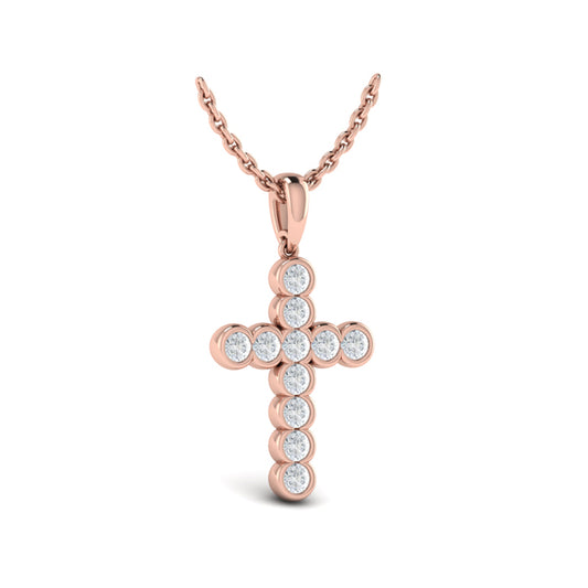 Rounded Bezel Set Diamond Cross Pendant