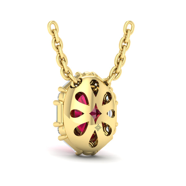 Oval Ruby and Diamond Baguette Pendant