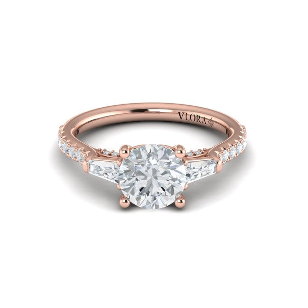 Crescendo Three Stone Engagement Ring with Diamond Band