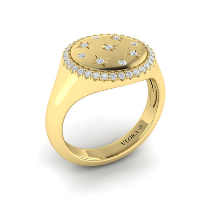 Star Diamonds and Bezel Signet Ring