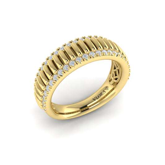 Fluted Band Ring Edged with Diamonds
