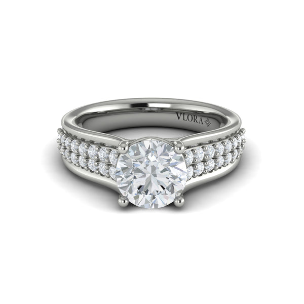 Round Straight Row Engagement Ring in Platinum by Vlora Bridal
