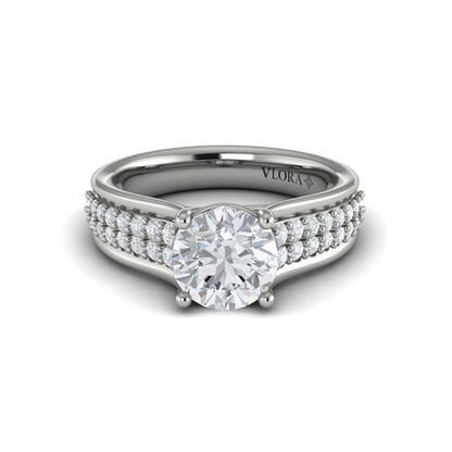 Round Straight Row Engagement Ring in Platinum by Vlora Bridal
